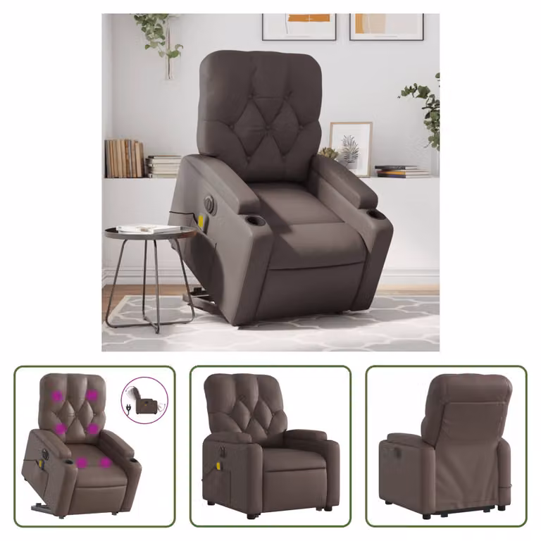 The Living Store Sedia massaggiante con supporto in piedi elettrica in ecopelle marrone