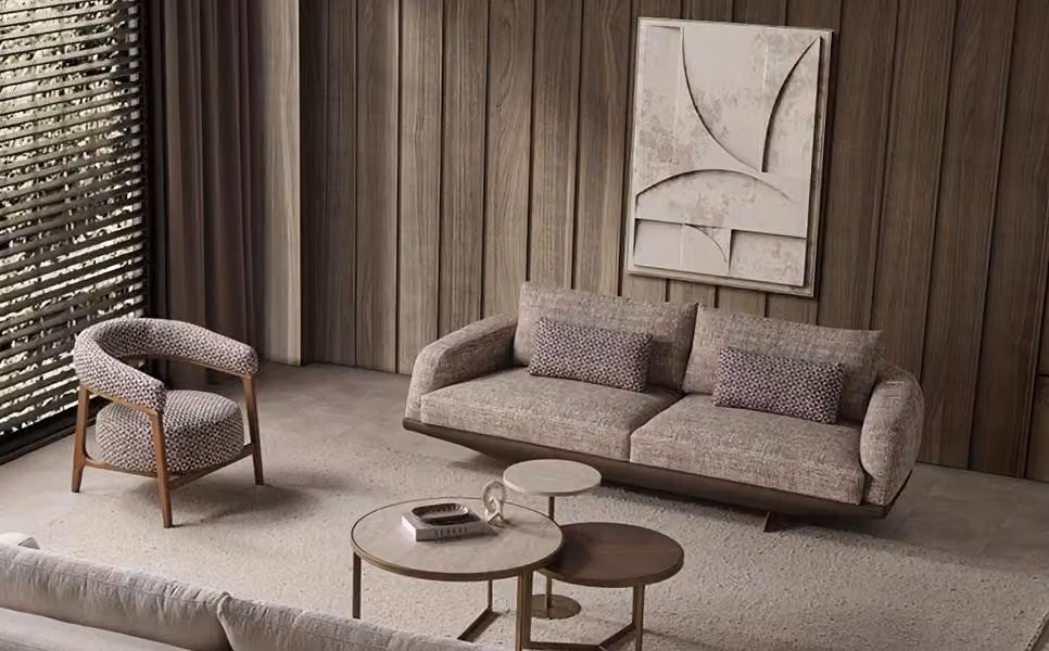Sofagarnitur 3 Sitzer Garnitur Design Couch Sessel Braun Polster Design Luxus