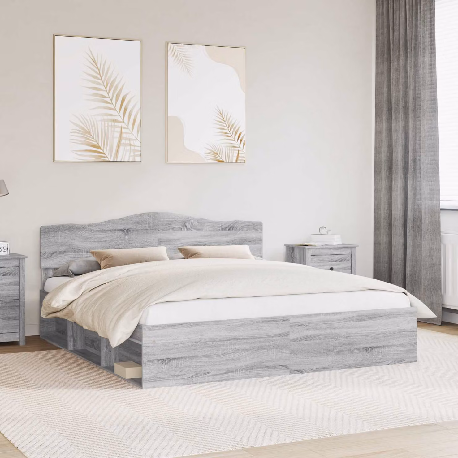 Struttura del letto moderna vidaXL in pino massello e MDF, colore Grigio Sonoma, L 180 x P 200 cm