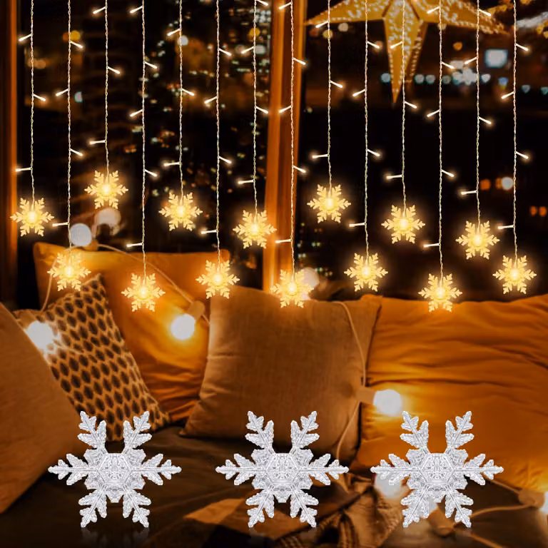 Tenda a forma di cielo stellato, catena luminosa, tenda, 96 pezzi, 3,5 metri, motivo stelle, per finestre, interni, adatta per matrimoni, Natale