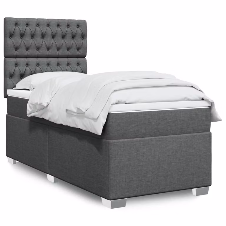 vidaXL Giroletto a Molle Ibrido con Materasso in Tessuto Grigio e Bianco L/P/H: 200 x 90 x 150,5 cm