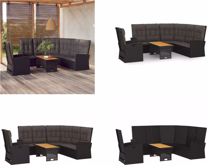 vidaXL Set salotto da giardino 3 pezzi con cuscini in poly rattan nero - Set salotto da giardino - Set salotto da giardino - Set salotto - Mobili da giardino
