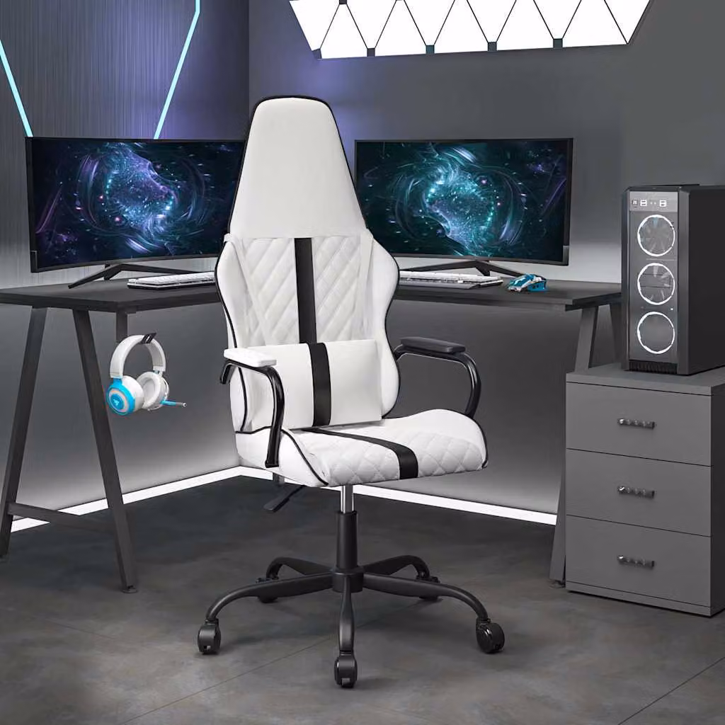 Sedia da Gaming vidaXL in Similpelle Nera e Bianca con Poggiatesta e Ruote