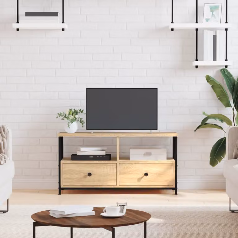 Mobile TV vidaXL in stile industriale in legno e metallo, colore rovere sonoma, L 90 cm x P 33 cm x H 45 cm