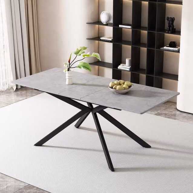 Tavolo da pranzo allungabile in MDF e metallo; 180x70x75;5 cm; nero/grigio