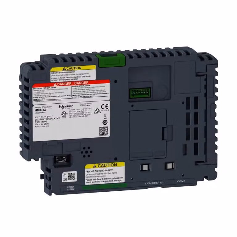 Modulo Schneider Electric Harmony GTUX Outdoor Box per display GTUX da 7, 12 e 15 pollici, 2 porte Ethernet, 2 porte seriali COM, USB, 2 slot per schede SD, frontale in acciaio inossidabile HMIG3X