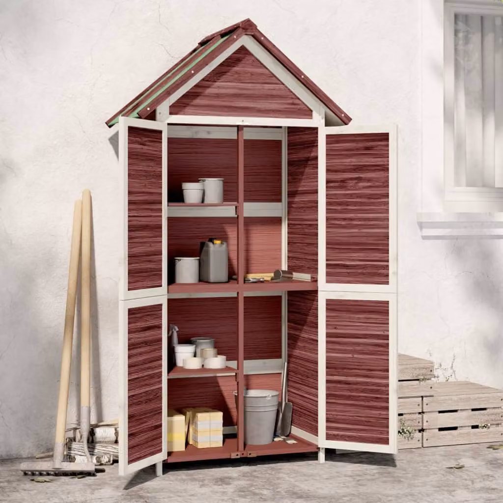 vidaXL Rimessa da Giardino Moka in Legno Massello di Pino, L: 89 cm, P: 52,5 cm, H: 175 cm