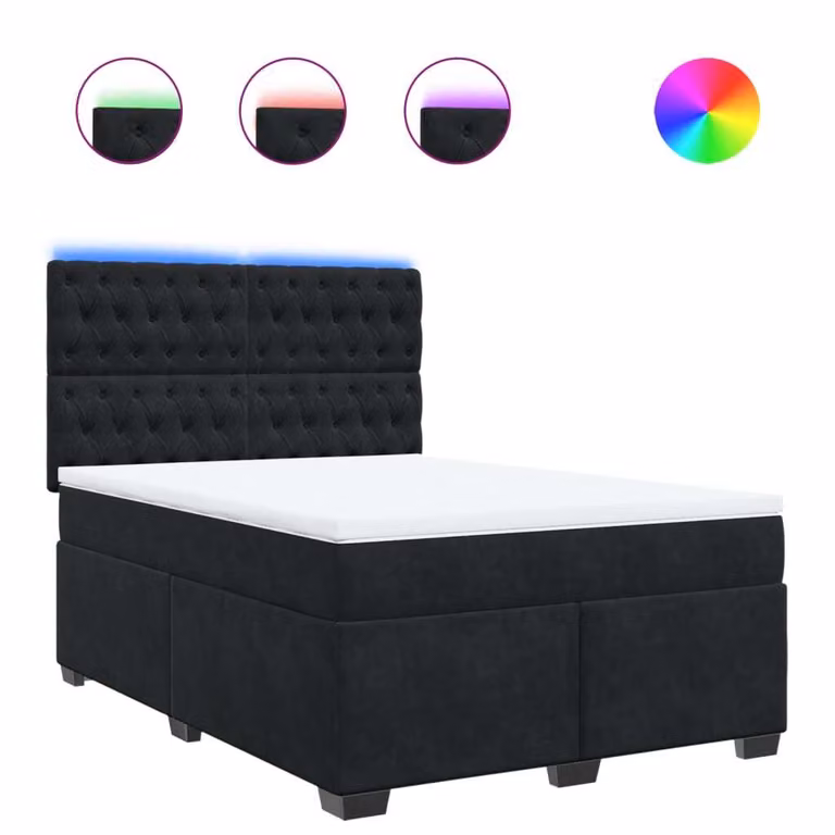 Giroletto a Molle con Materasso Nero 140x190 cm in Velluto