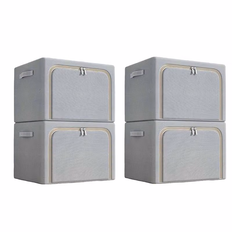 set di 4 scatole portaoggetti in tessuto Oxford, impermeabile, pieghevole, 100L, scomparti, per vestiti e guardaroba, senza finestra, grigio chiaro