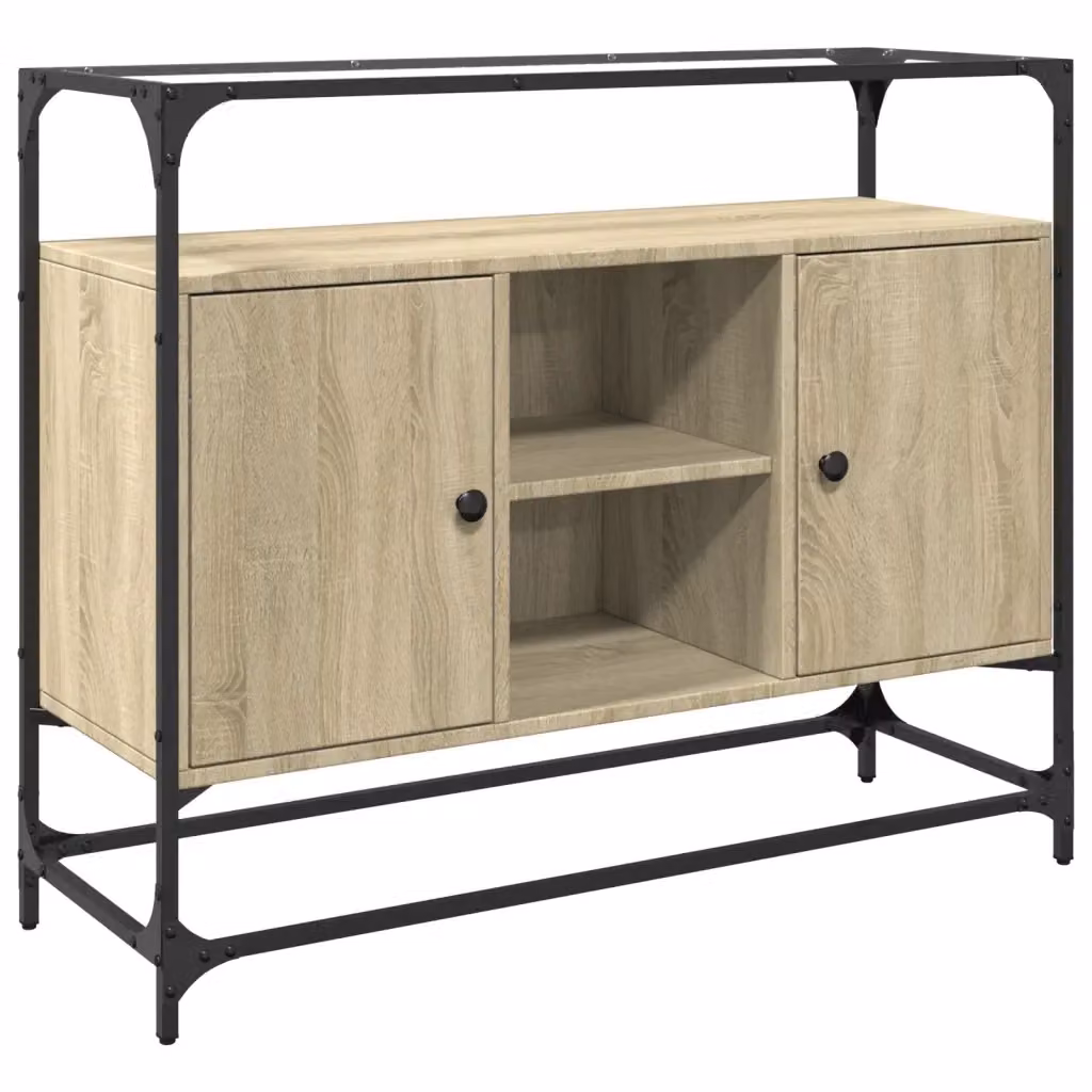 Credenza Buffet Design Mania in Rovere Sonoma con Piano in Vetro, L 98 cm x P 35 cm x H 81 cm – 2