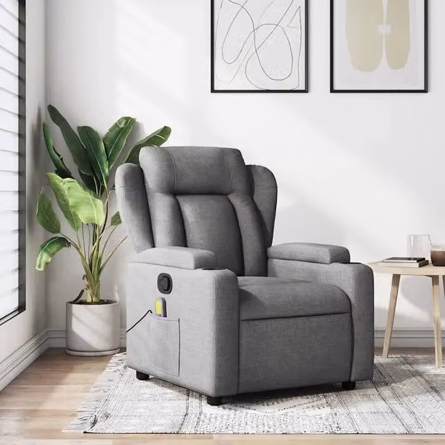 Poltrona relax reclinabile vidaXL in tessuto grigio con braccioli e leva manuale