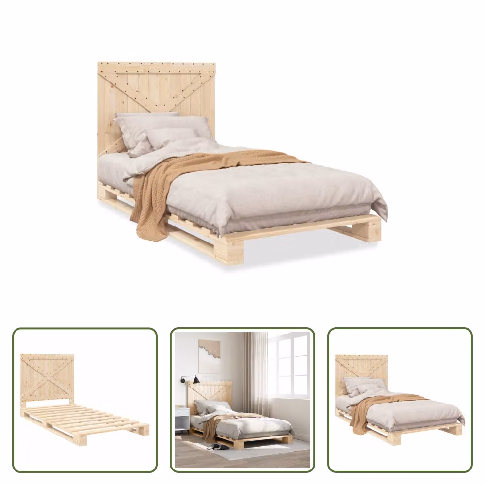 The Living Store Letto in legno massiccio con testiera 100x200 cm in pino