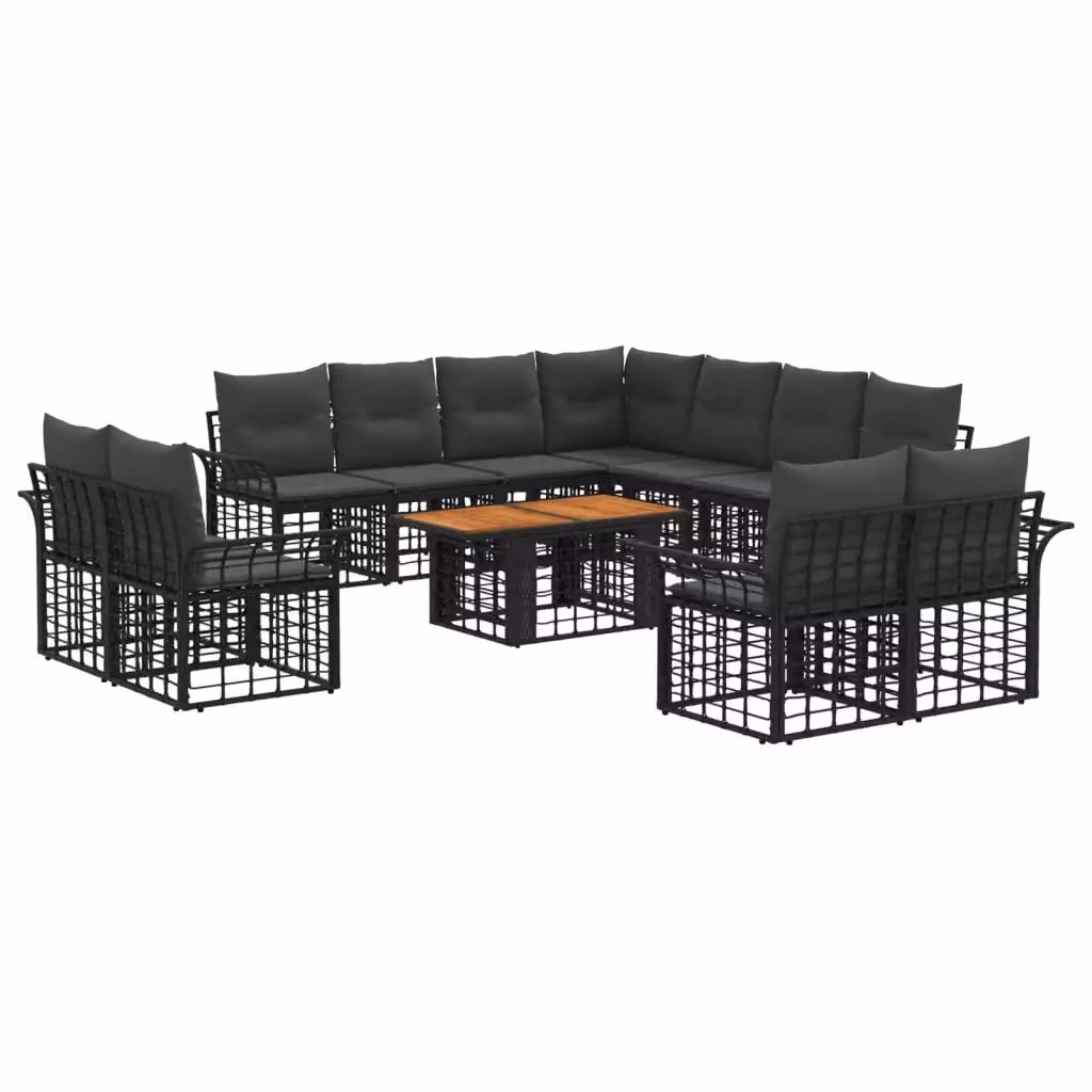 Set Divano da Giardino a L con Tavolino vidaXL, 12 Pezzi, Nero e Grigio con Cuscini e Struttura in Metallo e Polyrattan – 2