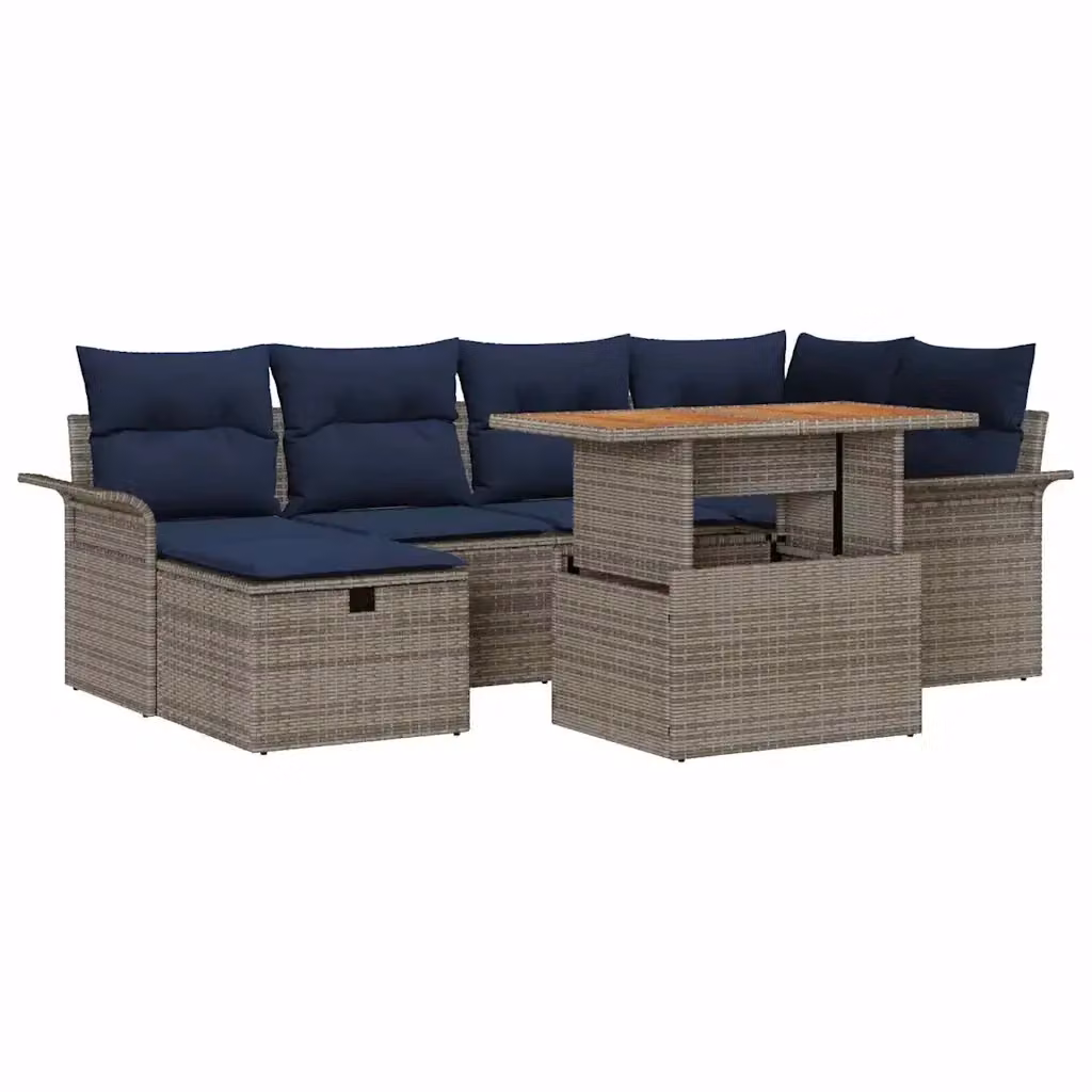 Set Divano da Giardino a L vidaXL in Polyrattan Grigio con 7 Pezzi e Cuscini Inclusi – 2
