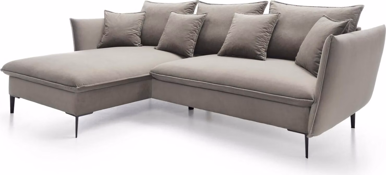 FURNLUX Divano angolare grigio chiaro e nero lucido 258 cm / Colore principale: Grigio / Dimensioni: 258 x 91 x 167 cm