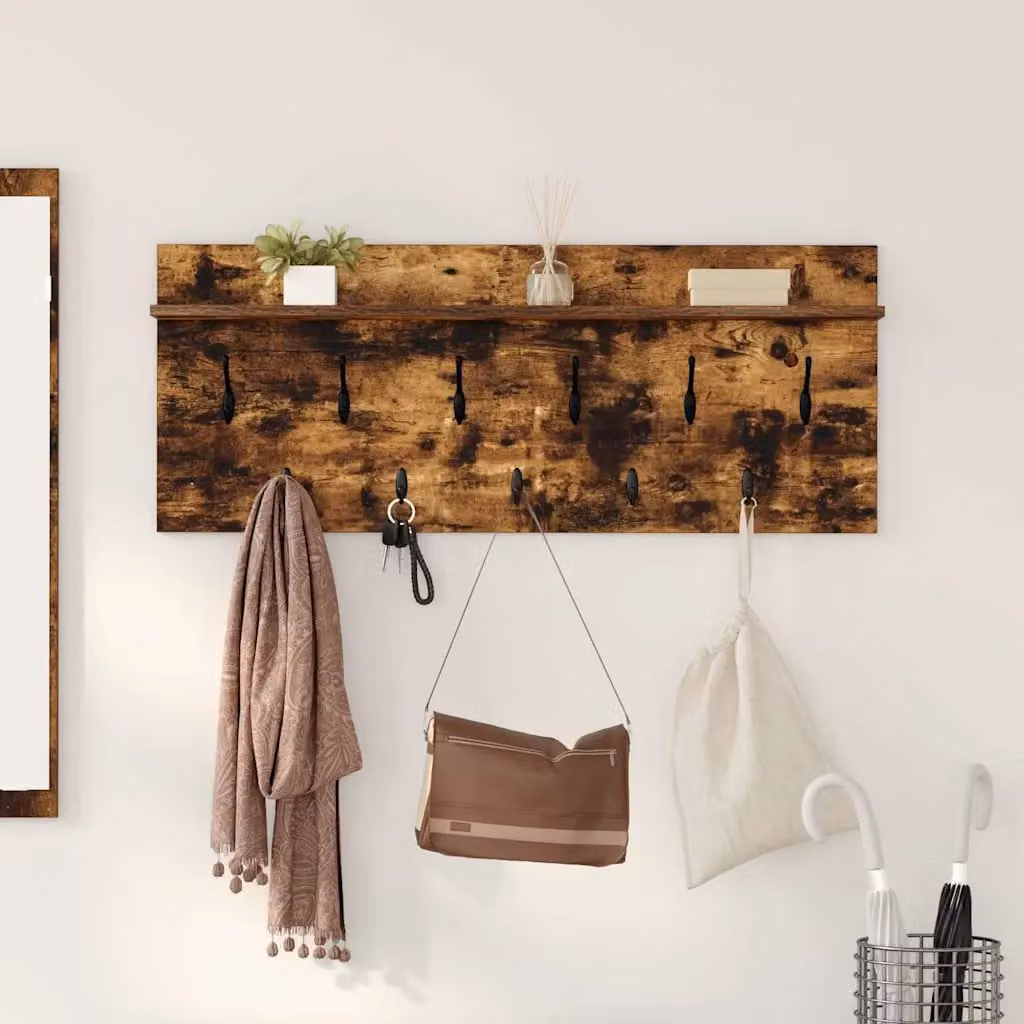 Appendiabiti a muro vidaXL Rovere fumé con ganci distribuiti L 100 x P 40 x H 12 cm