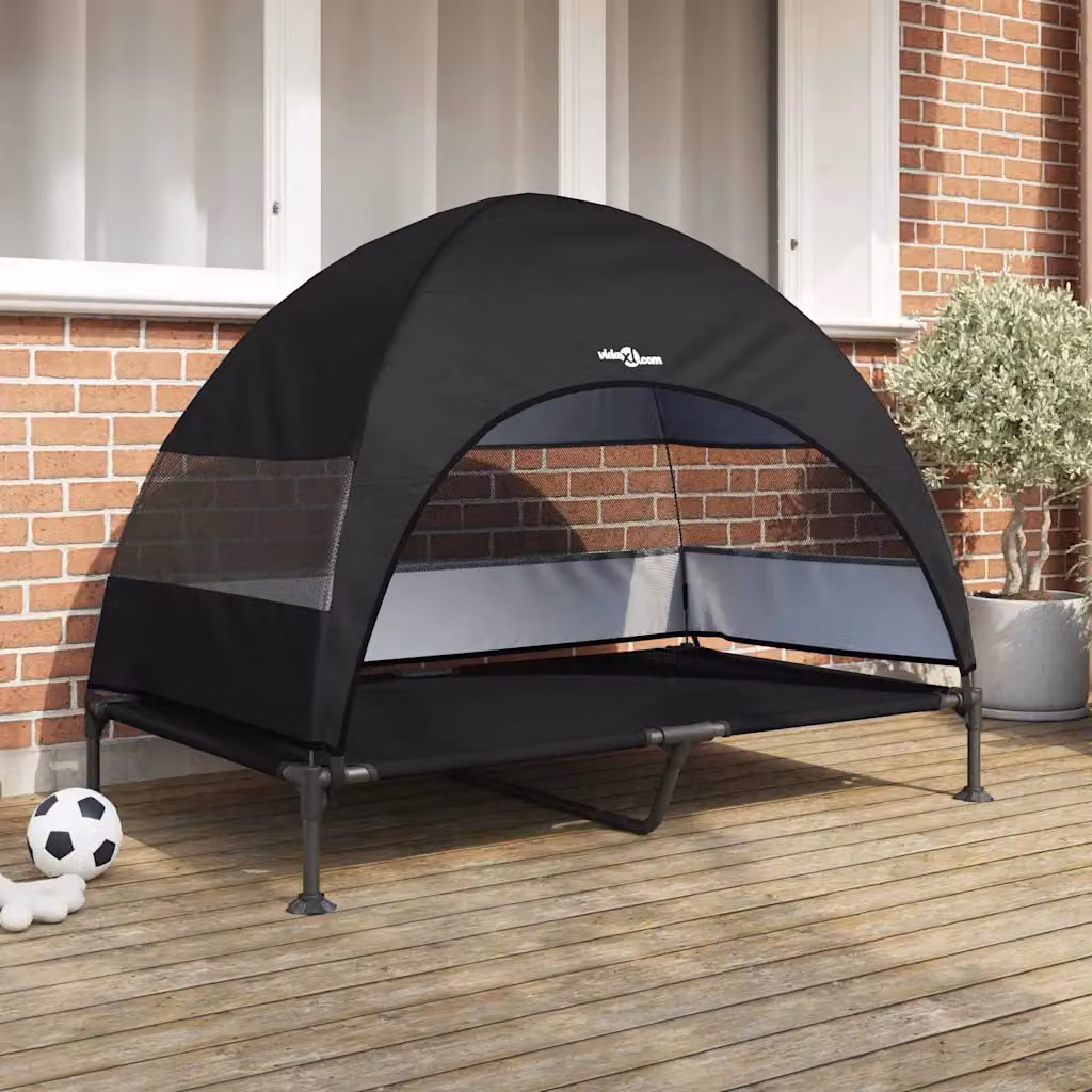 Letto per cani elevato vidaXL in tessuto e acciaio, nero, L 127 cm x P 81 cm x H 108 cm