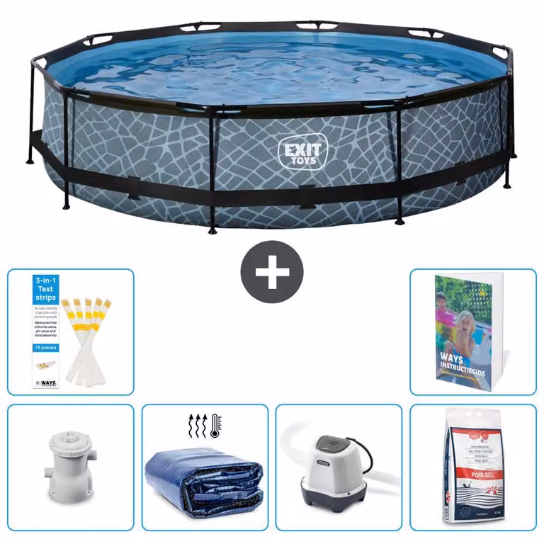 Piscina fuori terra "Exit Pool Rund" - Design effetto pietra - 360x76 cm - 5 pezzi - Modello S329