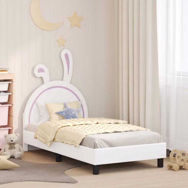 Struttura letto per bambini vidaXL con testata in similpelle bianca e doghe in legno, L 80 x P 160 cm
