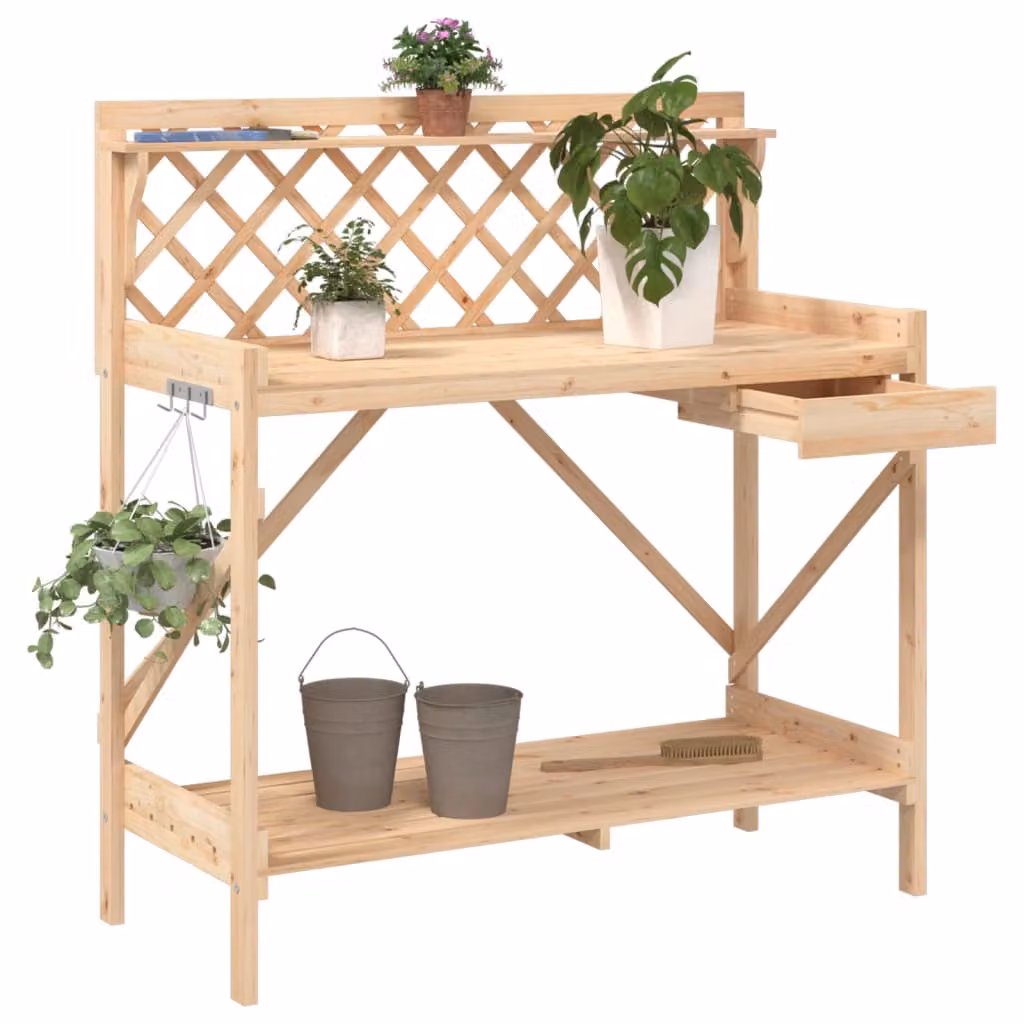 vidaXL Panca porta vasi con traliccio in legno di abete marrone L: 117 cm, P: 50 cm, H: 110 cm