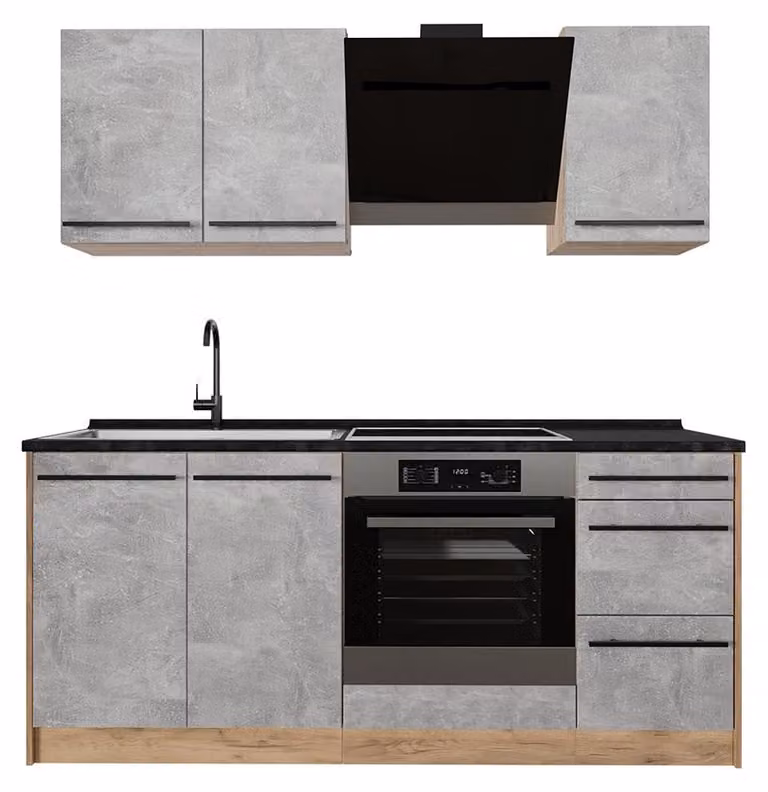 Cucina monoblocco Vicco R-Line Calcestruzzo/Rovere dorato 180 cm, PL Antracite, Model 67033