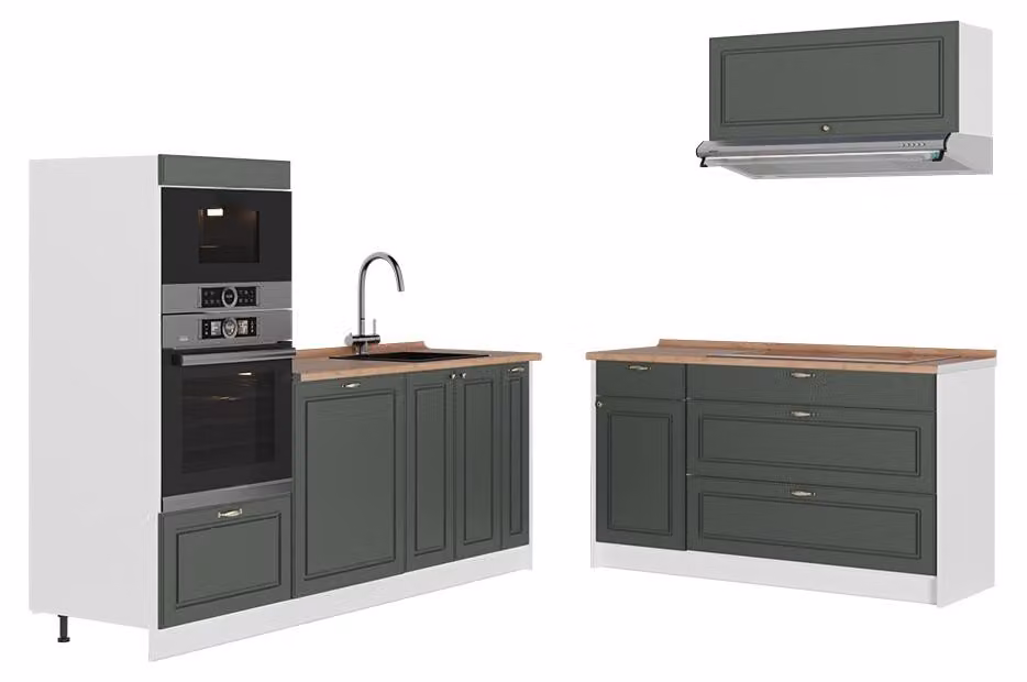 Cucina Vicco Fame-Line Verde-oro rustico/Bianco 340 cm, PL Marmo, Model 63931