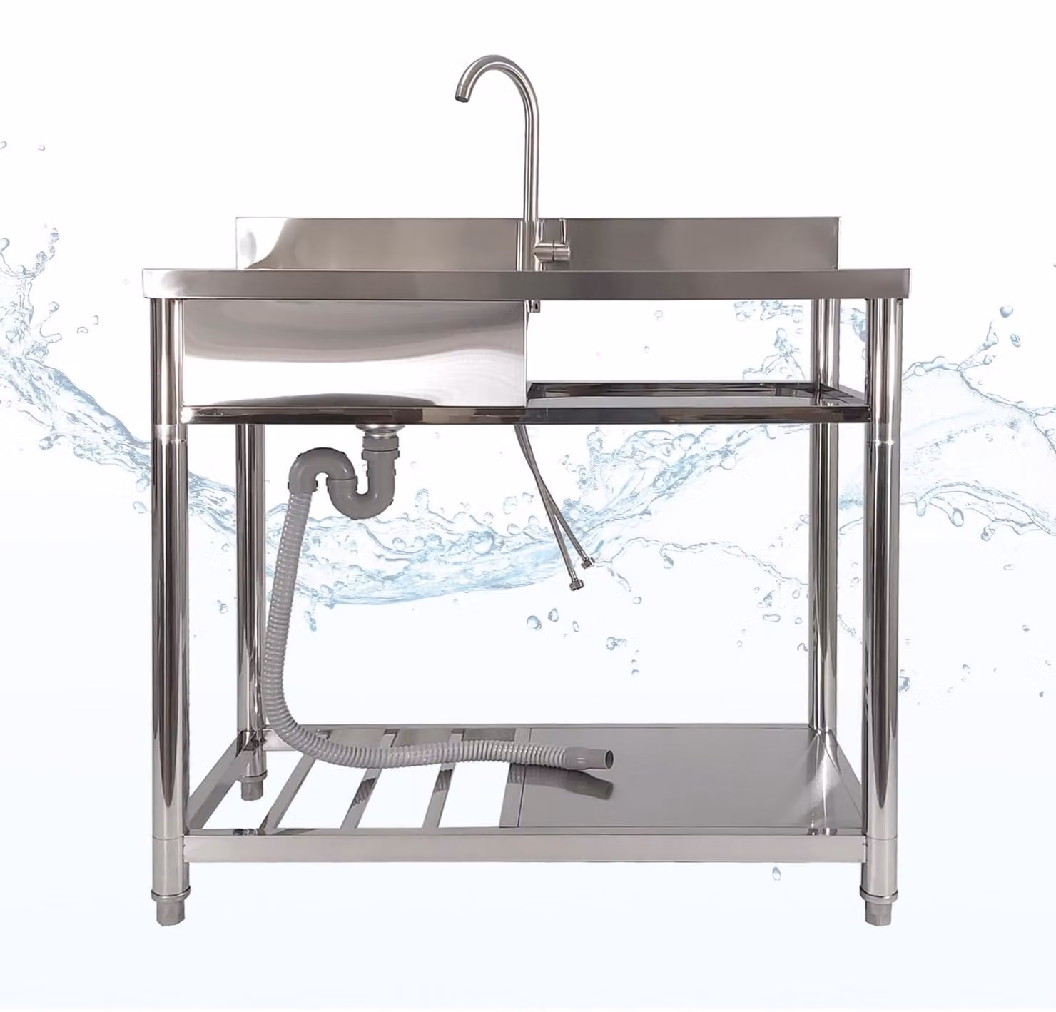 Lavello da esterno freestanding, Lavabo da giardino - Acciaio inossidabile - Rubinetto acqua calda e fredda - Cucina esterna, giardino e campeggio