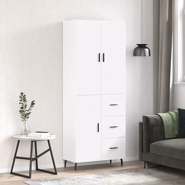 Credenza-Buffet-Armadio da cucina Bianca 69,5x34x180 cm in Legno Multistrato 221970