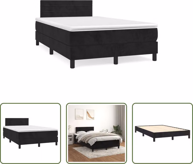 The Living Store Letto a molle con materasso nero 120x190 cm in velluto