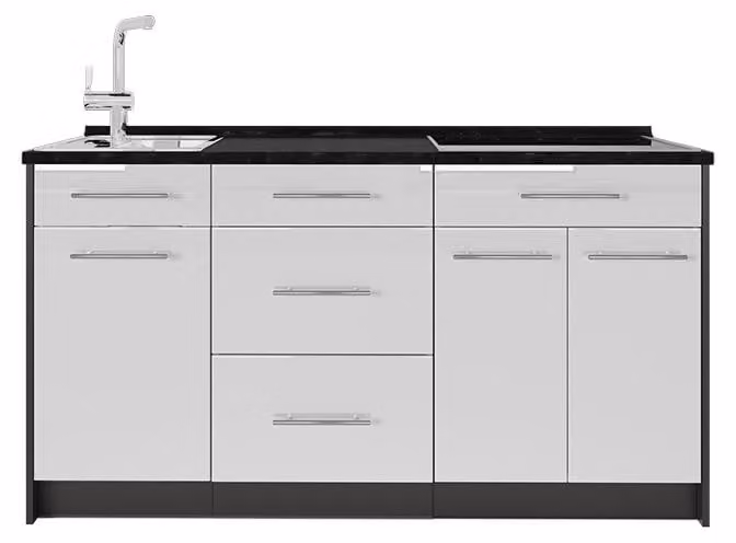 Cucine componibili piccole Vicco Fame-Line Bianco lucido 150 cm, PL Antracite, Model 65395