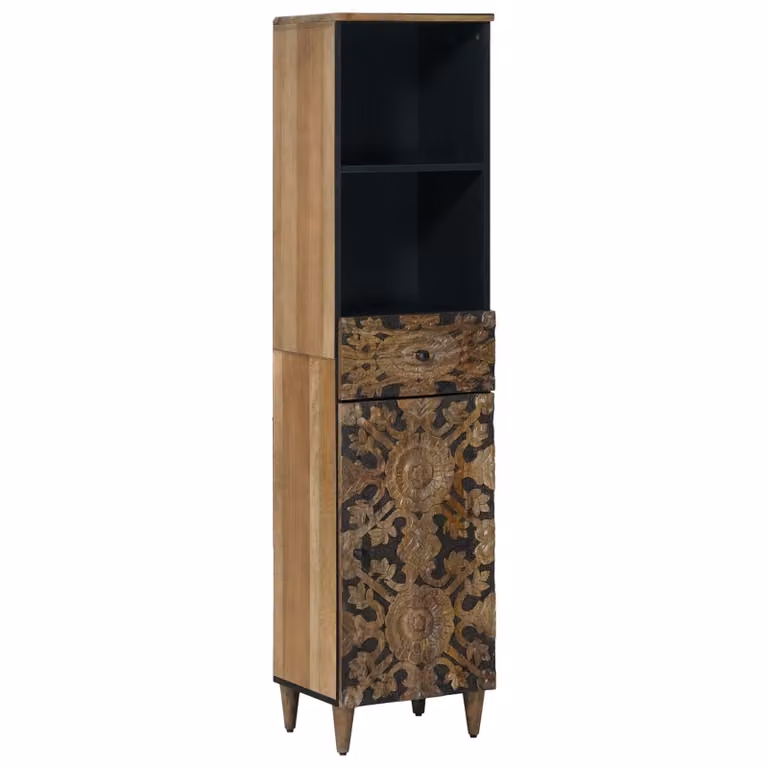 Mobile da bagno vidaXL in legno e metallo marrone e nero con ante a battente e ripiani interni L: 38 cm, P: 33 cm, H: 160 cm