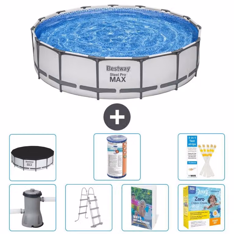 Bestway Steel Pro MAX, piscina in acciaio, forma rotonda, dimensioni 457x122 cm, composta da 6 parti, modello S572