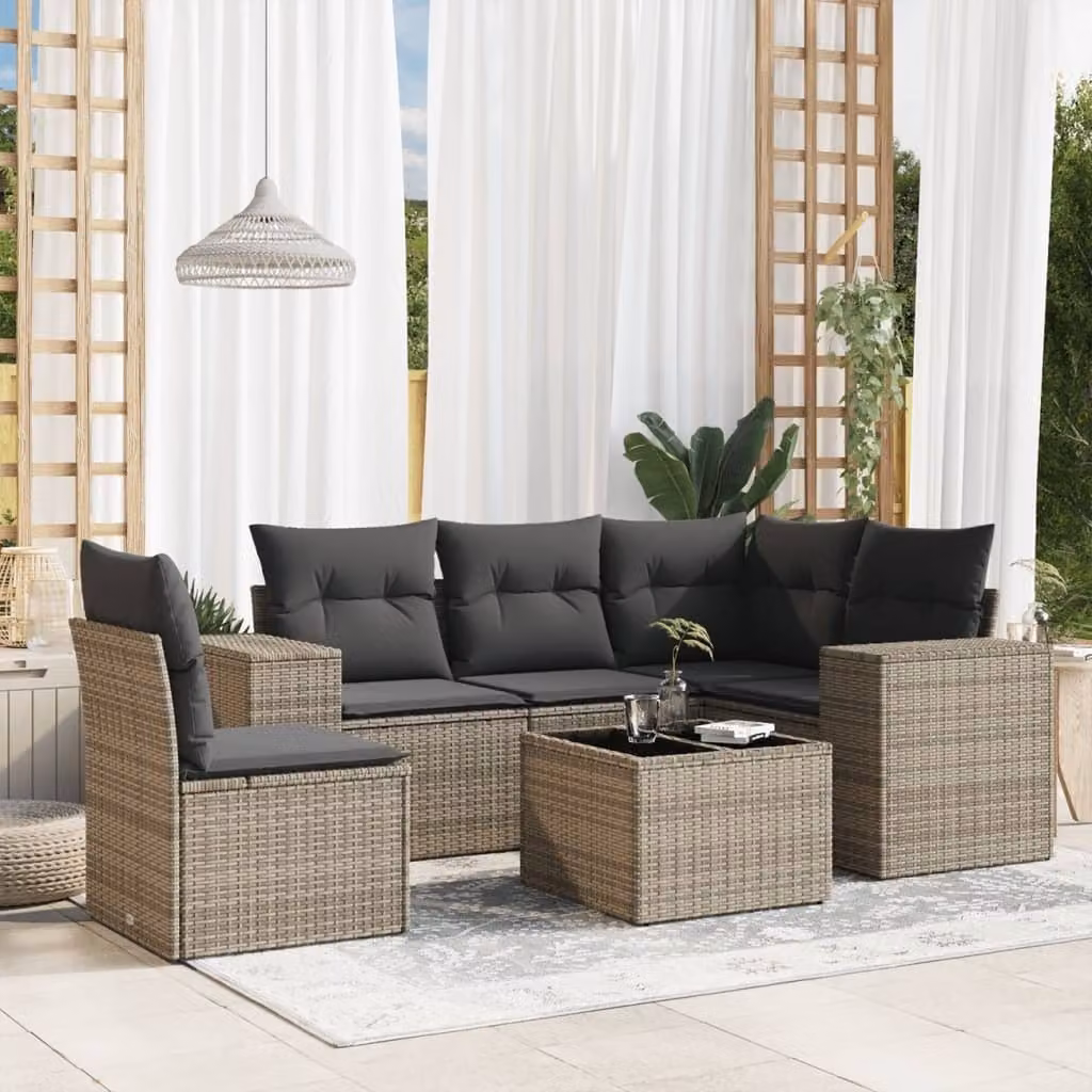 Maison Exclusive - Set Divano da Giardino 6 pz con Cuscini Grigio in Polyrattan