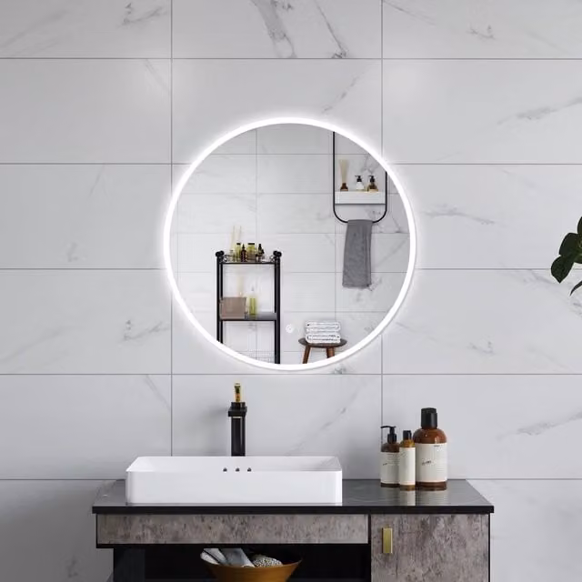 AICA Specchio da bagno quadrato con luce LED, dimmerabile e interruttore touch, L 80 cm x H 80 cm