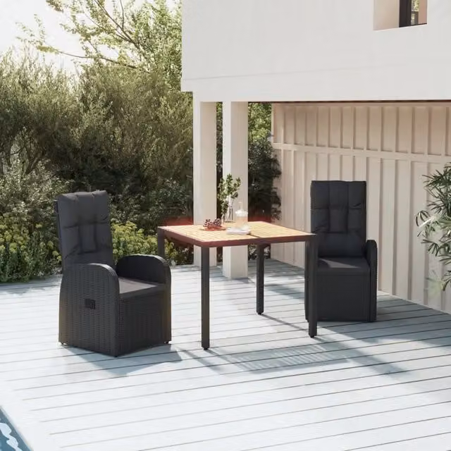 Set da Pranzo da Giardino 3 pz con Cuscini Nero in Polyrattan 3157597