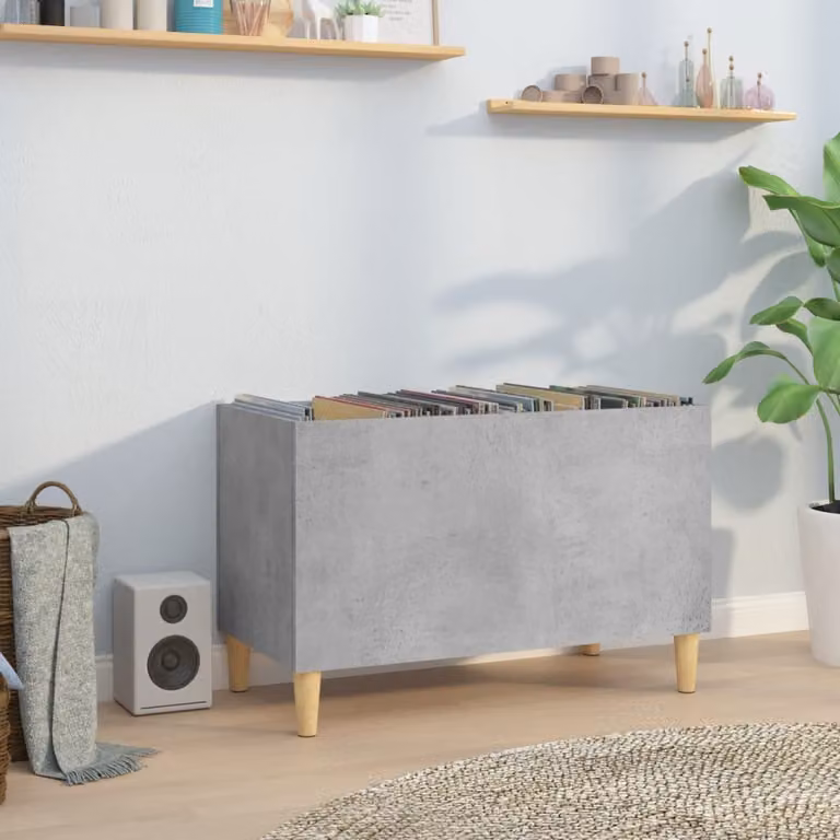 vidaXL Mobile Porta Dischi Grigio Cemento in Legno Multistrato L: 74,5 cm, P: 38 cm, H: 48 cm