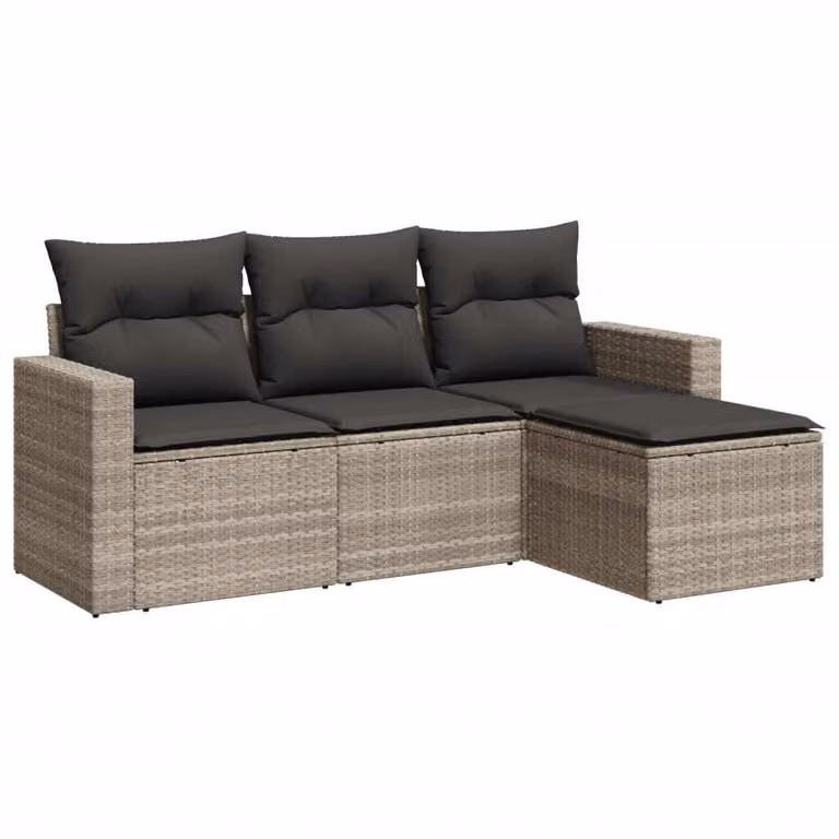 Set Divano da Giardino 4pz con Cuscini Grigio Chiaro Polyrattan