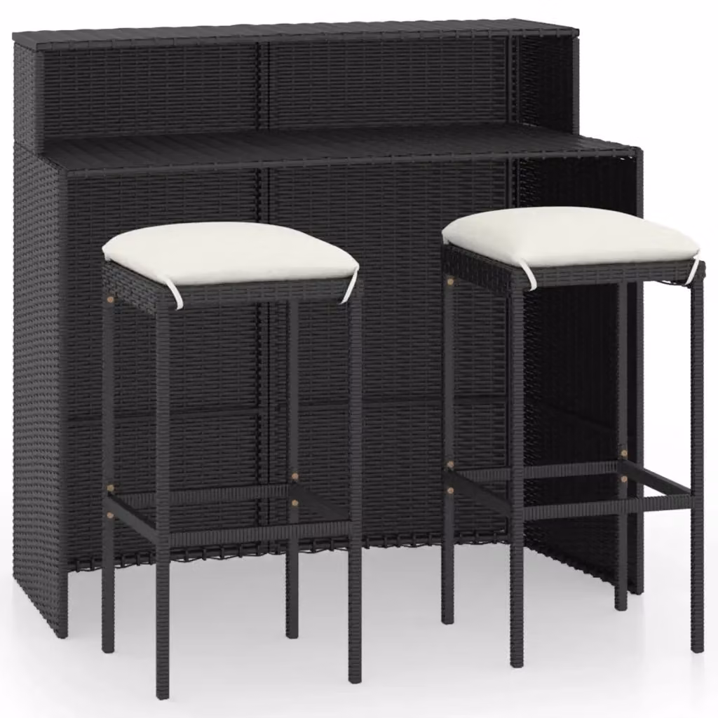 Set Bar da Giardino vidaXL in Polyrattan con Cuscini Nero e Bianco 3 Pezzi – 2