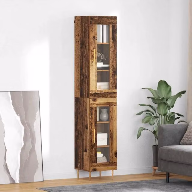 Set di 2 Credenze Moderno vidaXL in Legno e Vetro, Colore Marrone e Oro – 1