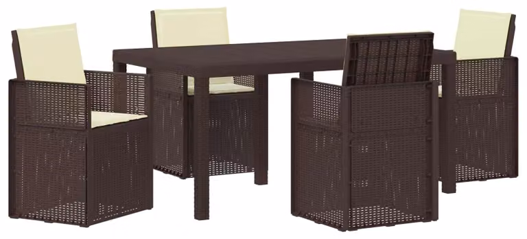 Set da Pranzo per Giardino con cuscino 5 pcs Marrone e Crema PP