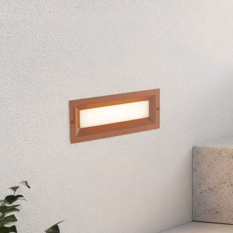 Lucande Applique a LED da incasso Lachlain, ruggine, 25 cm, IP65 Lachlain, Marrone / Ruggine, Alluminio, Moderno, Applique da esterni