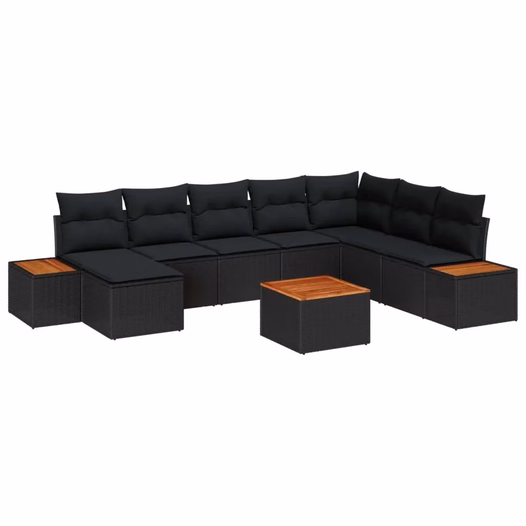 vidaXL Set Divano da Giardino 9 Pezzi Nero con Cuscini e Tavolino in Polyrattan e Acciaio – 2