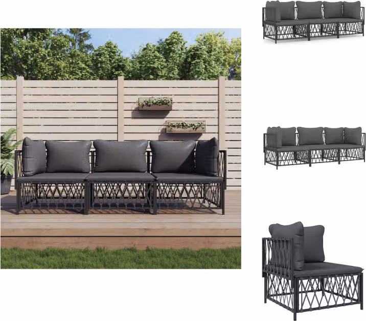 vidaXL Set di 3 pezzi con cuscini in acciaio antracite - Set di mobili da giardino