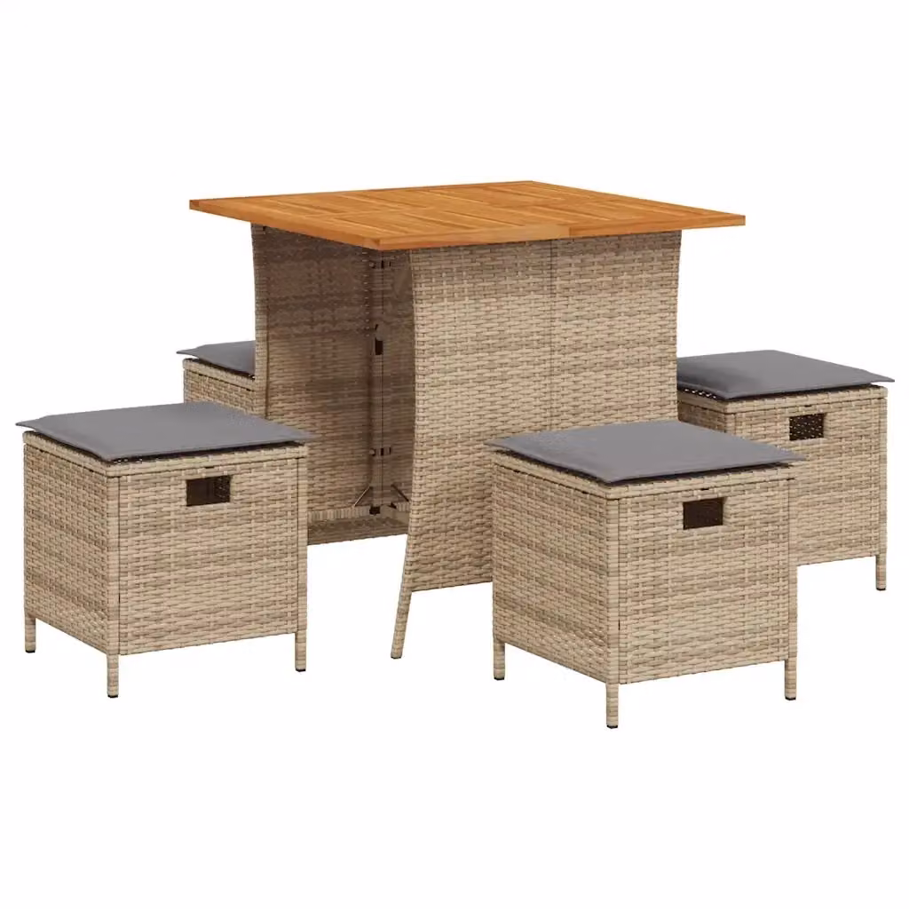 Set da Pranzo da Giardino 5 Pezzi vidaXL in Polyrattan con Cuscini Beige e Accacia – 2