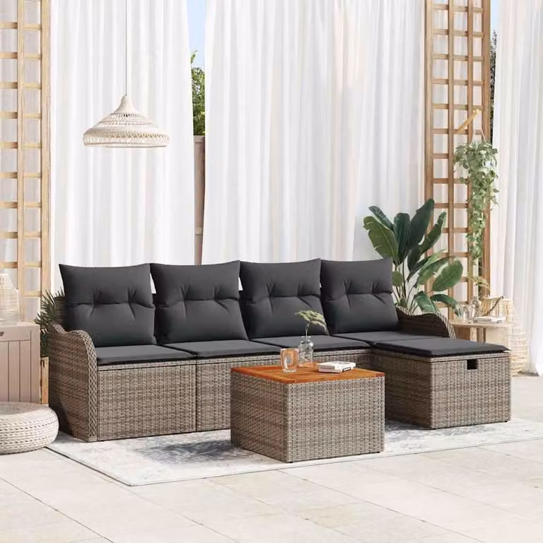 Maison Exclusive - Set da giardino composto da 6 pezzi, divano, colore grigio, materiale: rattan sintetico