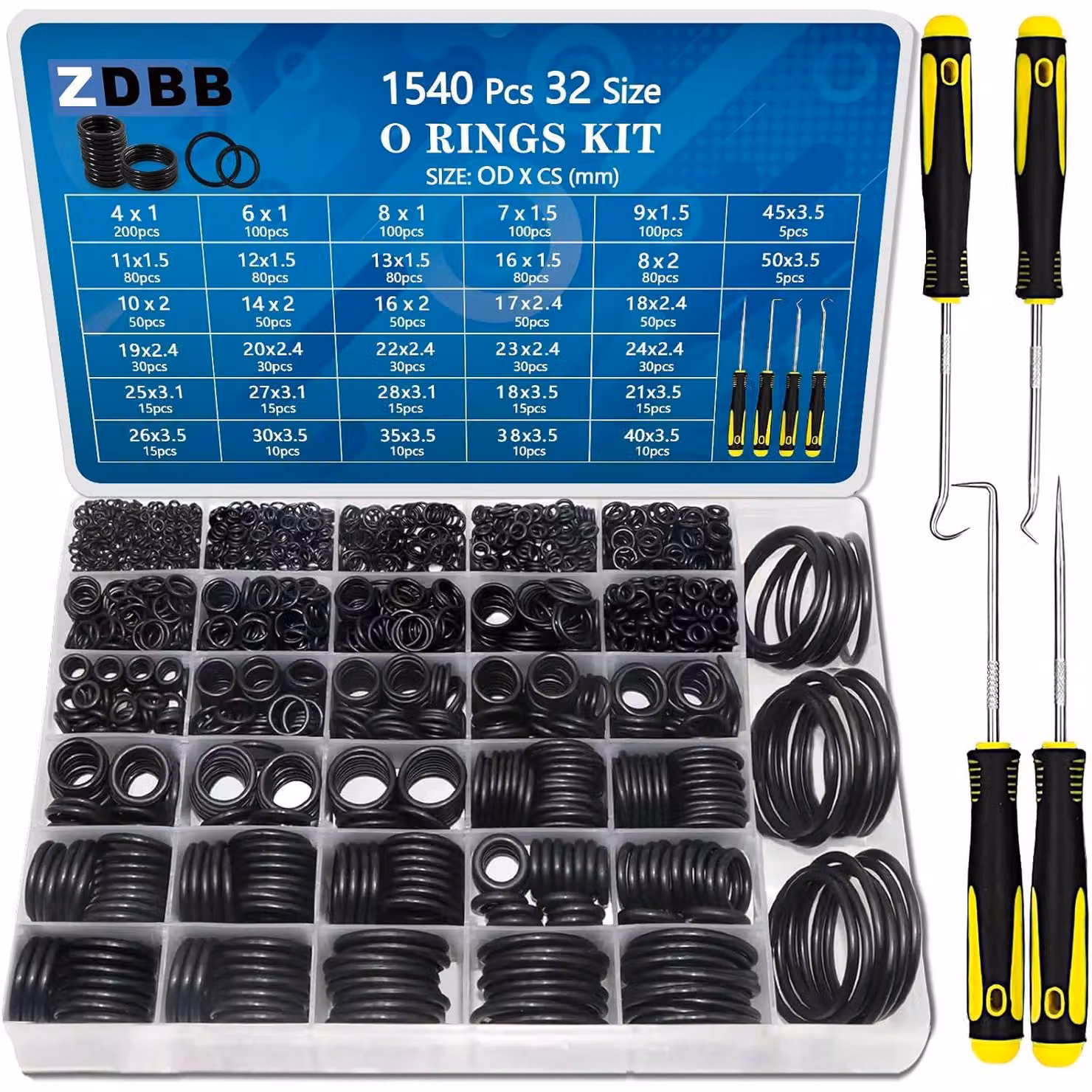 Assortimento di O-ring, 1540 pezzi, in gomma nitrilica, diametro esterno da 4 mm a 50 mm, per riparazioni automobilistiche