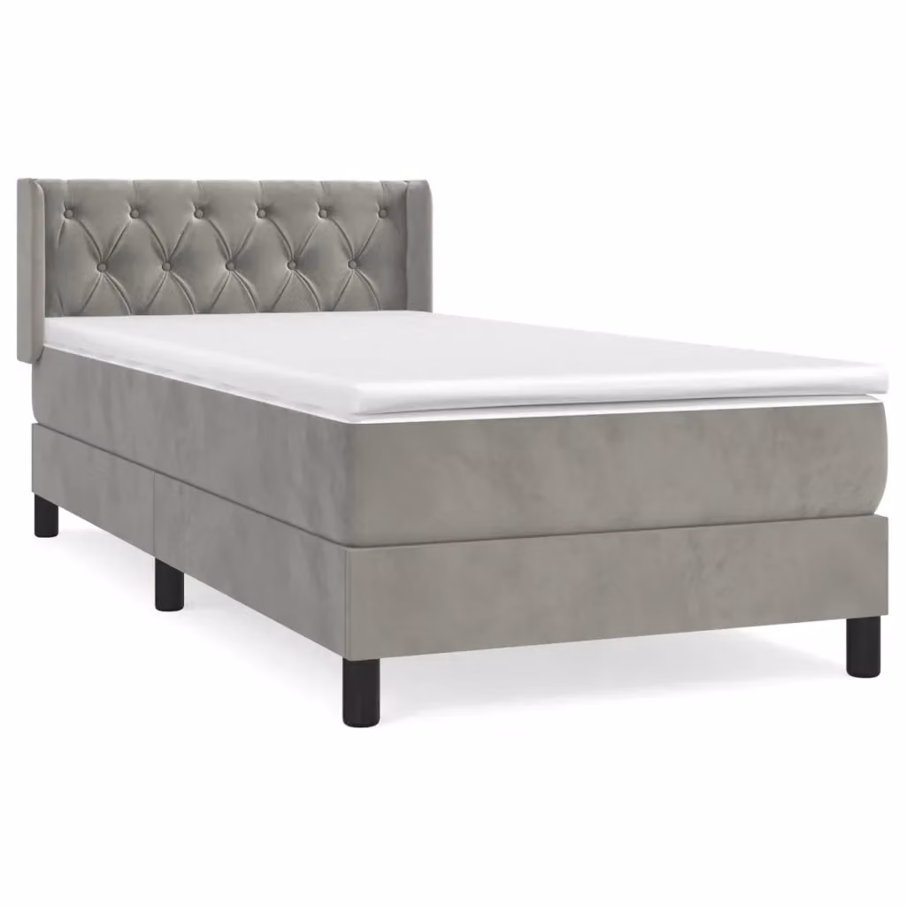 vidaXL Giroletto a Molle con Materasso in Velluto Grigio Chiaro e Bianco L/P/H: 80 x 200 x 83 cm – 2