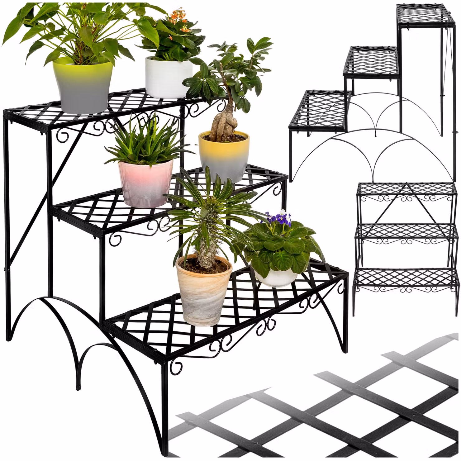 Scaffale per piante a 3 piani TecTake GmbH in metallo nero opaco per giardino, balcone o terrazzo, L/P/H: 60 x 60 x 60 cm – 1