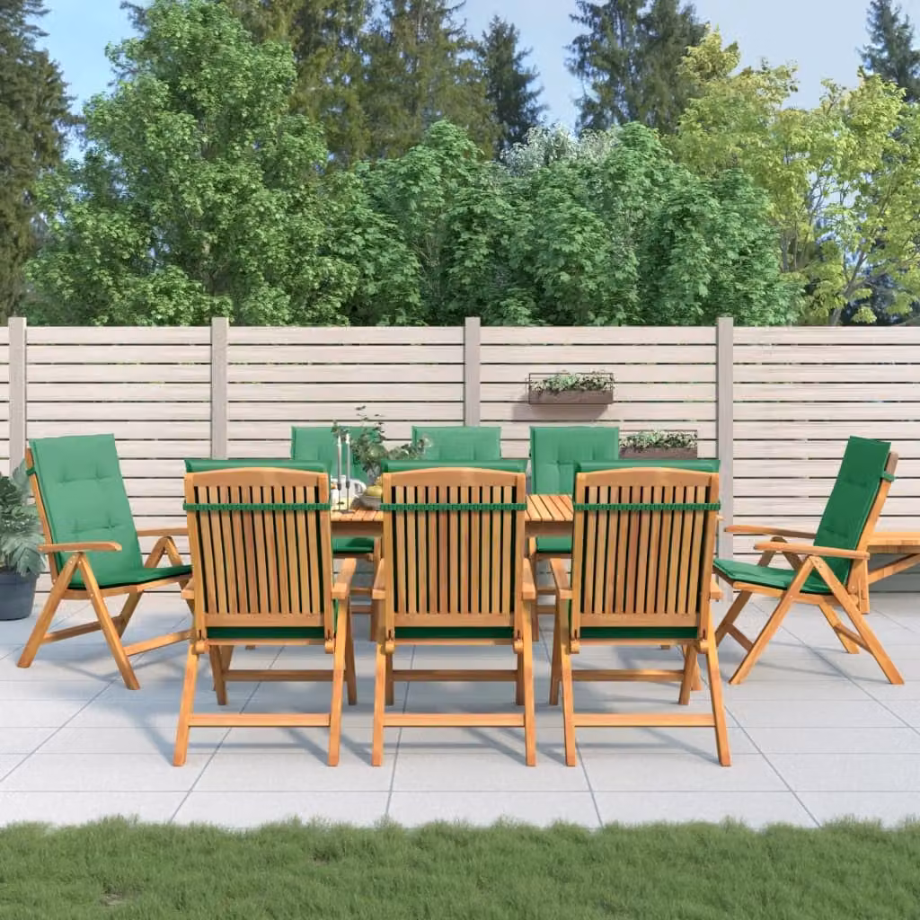 Set di 8 sedie pieghevoli reclinabili con cuscini vidaXL in legno di teak marrone e verde
