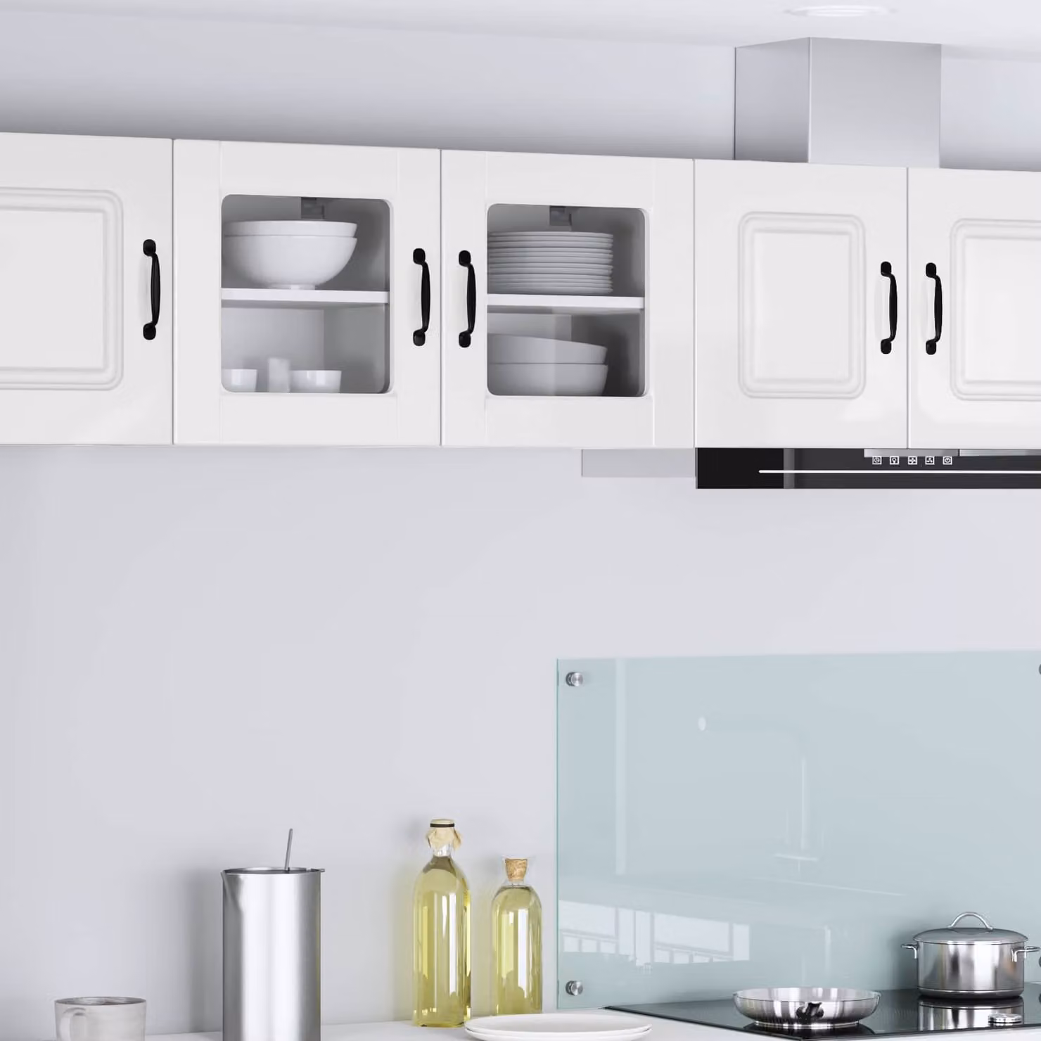 Set di 2 mobili da parete PORTO vidaXL in MDF e vetro, Bianco Lucido